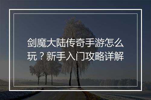 剑魔大陆传奇手游怎么玩？新手入门攻略详解
