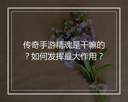 传奇手游精魂是干嘛的？如何发挥最大作用？