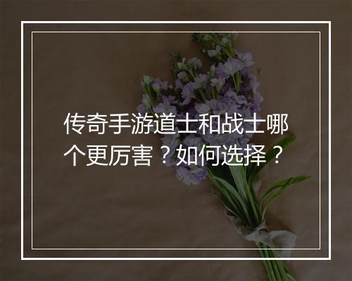 传奇手游道士和战士哪个更厉害？如何选择？