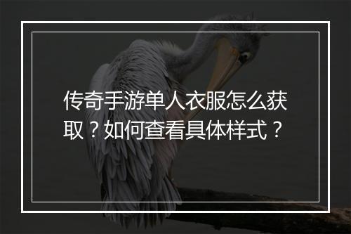 传奇手游单人衣服怎么获取？如何查看具体样式？