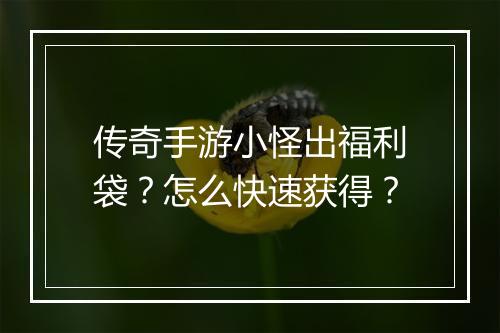传奇手游小怪出福利袋？怎么快速获得？