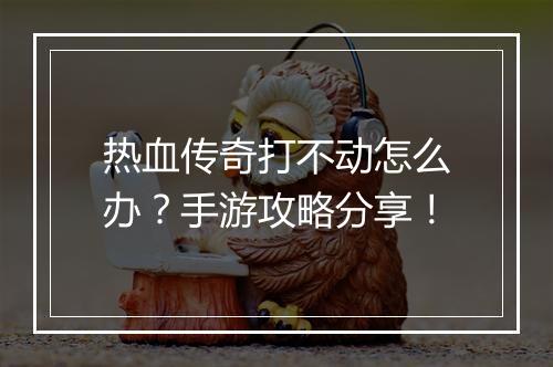 热血传奇打不动怎么办？手游攻略分享！
