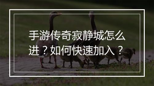 手游传奇寂静城怎么进？如何快速加入？