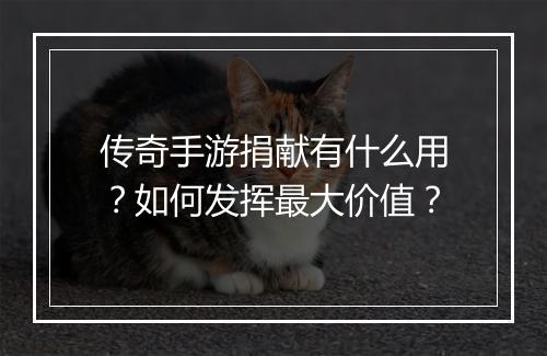传奇手游捐献有什么用？如何发挥最大价值？