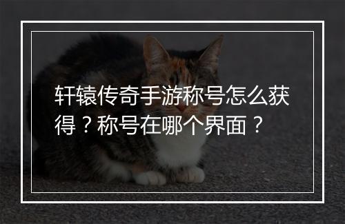 轩辕传奇手游称号怎么获得？称号在哪个界面？