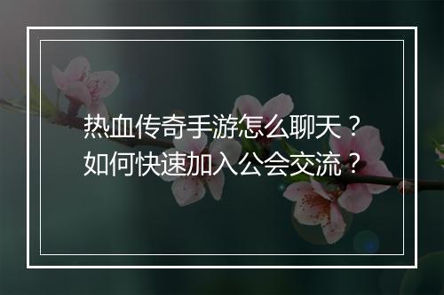 热血传奇手游怎么聊天？如何快速加入公会交流？