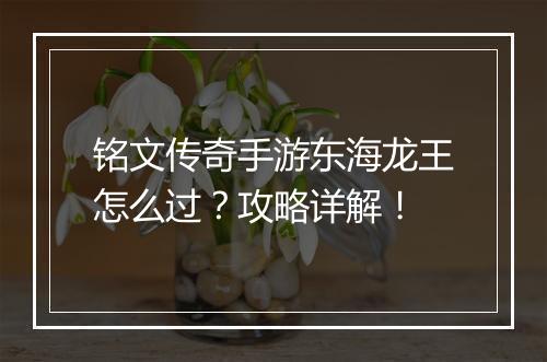 铭文传奇手游东海龙王怎么过？攻略详解！