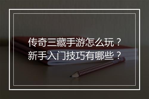 传奇三藏手游怎么玩？新手入门技巧有哪些？