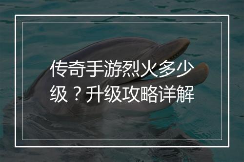 传奇手游烈火多少级？升级攻略详解