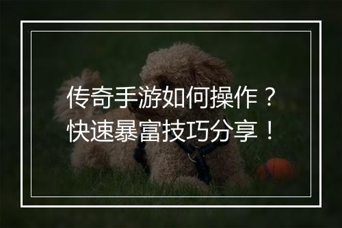 传奇手游如何操作？快速暴富技巧分享！
