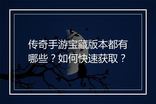 传奇手游宝藏版本都有哪些？如何快速获取？