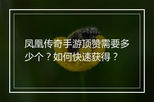 凤凰传奇手游顶赞需要多少个？如何快速获得？