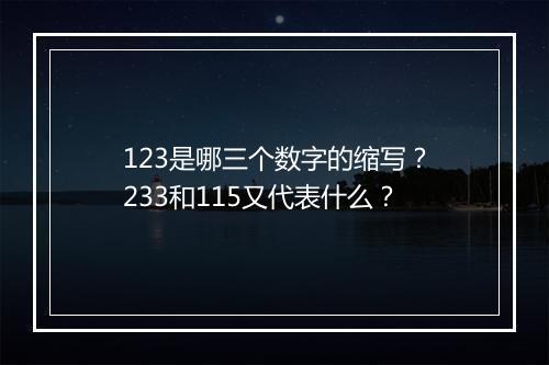 123是哪三个数字的缩写？233和115又代表什么？