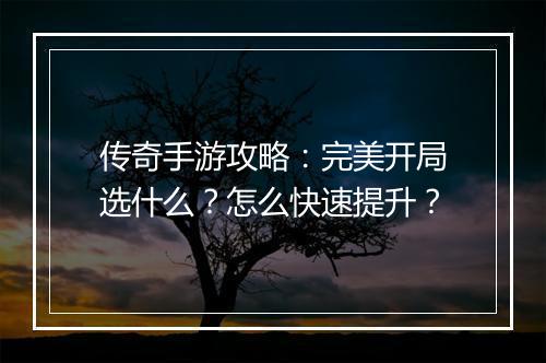 传奇手游攻略：完美开局选什么？怎么快速提升？