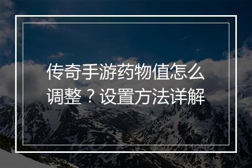 传奇手游药物值怎么调整？设置方法详解
