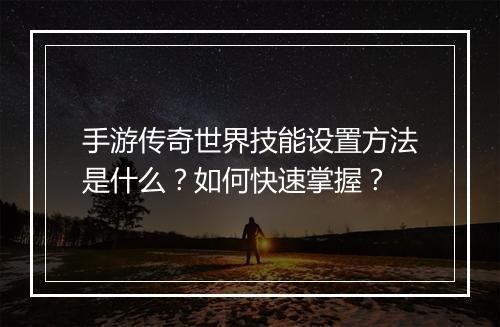 手游传奇世界技能设置方法是什么？如何快速掌握？