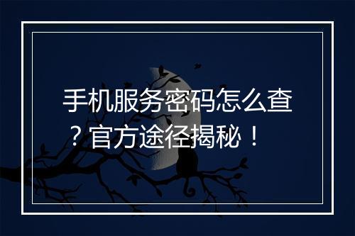 手机服务密码怎么查？官方途径揭秘！