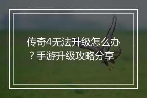 传奇4无法升级怎么办？手游升级攻略分享