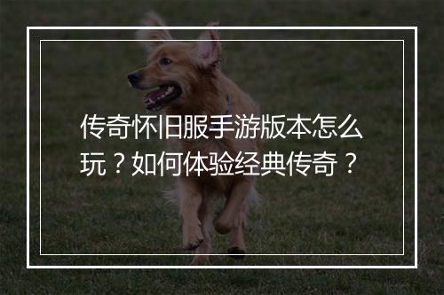 传奇怀旧服手游版本怎么玩？如何体验经典传奇？