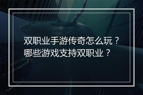 双职业手游传奇怎么玩？哪些游戏支持双职业？