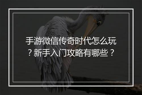 手游微信传奇时代怎么玩？新手入门攻略有哪些？
