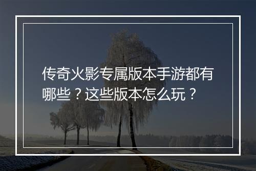 传奇火影专属版本手游都有哪些？这些版本怎么玩？