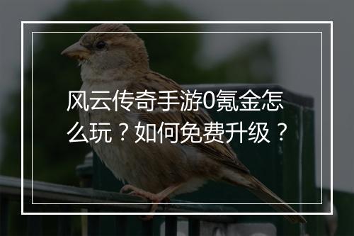 风云传奇手游0氪金怎么玩？如何免费升级？