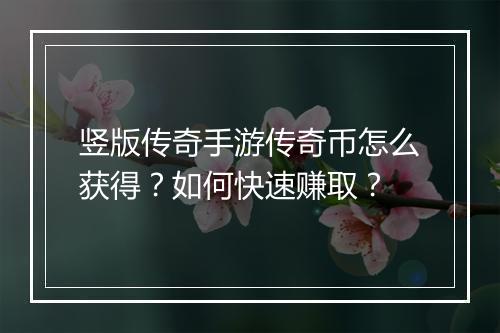 竖版传奇手游传奇币怎么获得？如何快速赚取？