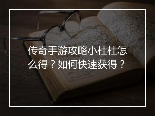 传奇手游攻略小杜杜怎么得？如何快速获得？