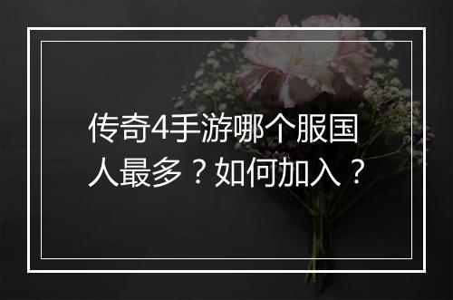 传奇4手游哪个服国人最多？如何加入？