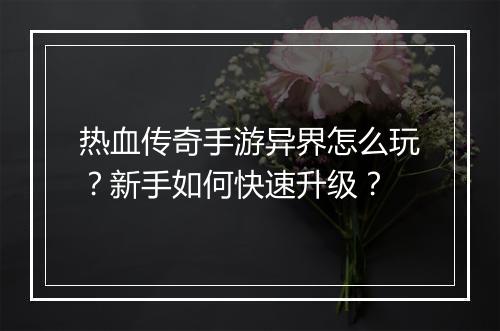 热血传奇手游异界怎么玩？新手如何快速升级？