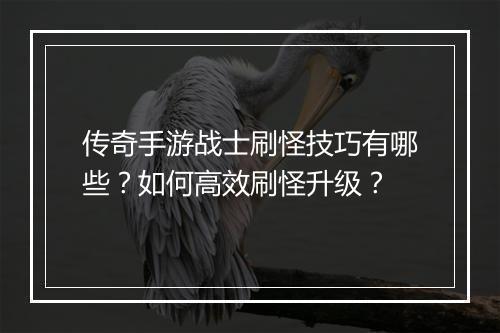 传奇手游战士刷怪技巧有哪些？如何高效刷怪升级？
