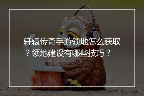 轩辕传奇手游领地怎么获取？领地建设有哪些技巧？
