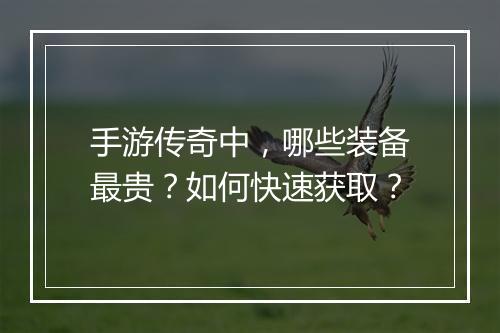 手游传奇中，哪些装备最贵？如何快速获取？