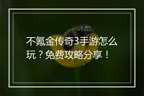 不氪金传奇3手游怎么玩？免费攻略分享！