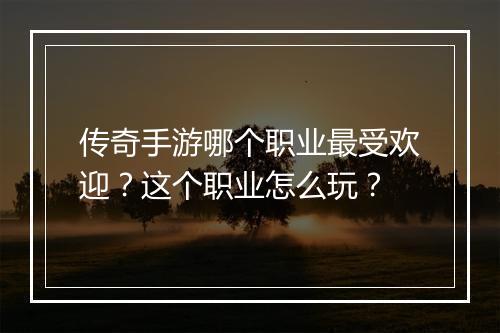 传奇手游哪个职业最受欢迎？这个职业怎么玩？