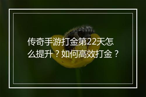 传奇手游打金第22天怎么提升？如何高效打金？
