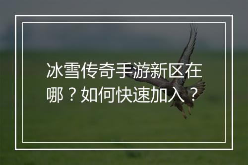 冰雪传奇手游新区在哪？如何快速加入？