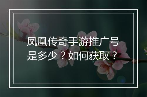 凤凰传奇手游推广号是多少？如何获取？
