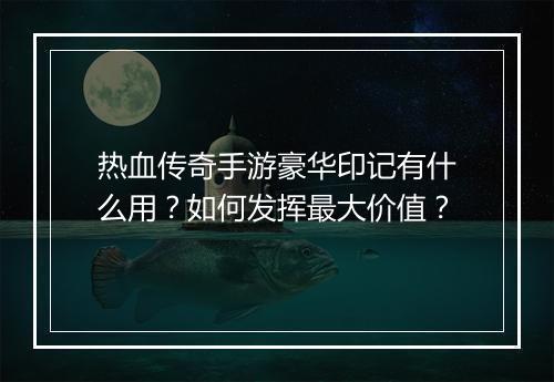 热血传奇手游豪华印记有什么用？如何发挥最大价值？