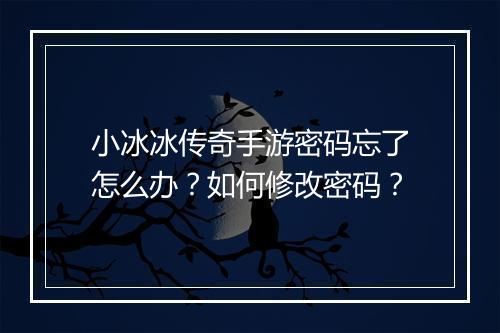 小冰冰传奇手游密码忘了怎么办？如何修改密码？