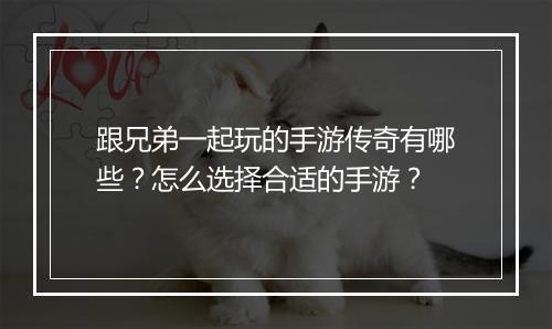 跟兄弟一起玩的手游传奇有哪些？怎么选择合适的手游？