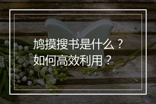 鸠摸搜书是什么？如何高效利用？