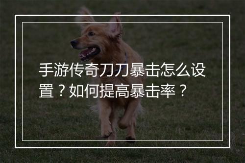 手游传奇刀刀暴击怎么设置？如何提高暴击率？