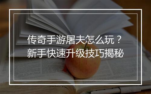 传奇手游屠夫怎么玩？新手快速升级技巧揭秘
