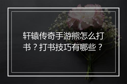 轩辕传奇手游熊怎么打书？打书技巧有哪些？
