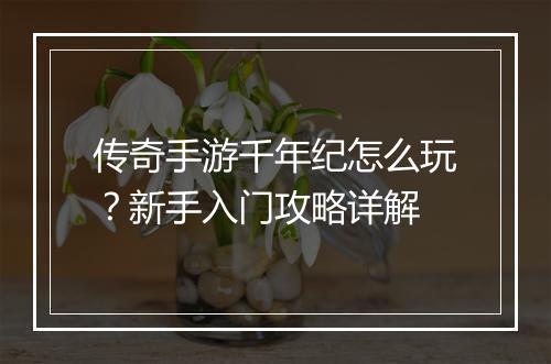 传奇手游千年纪怎么玩？新手入门攻略详解