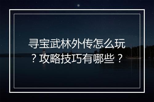 寻宝武林外传怎么玩？攻略技巧有哪些？