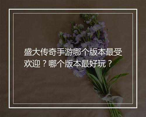 盛大传奇手游哪个版本最受欢迎？哪个版本最好玩？