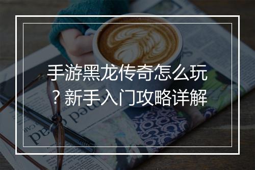 手游黑龙传奇怎么玩？新手入门攻略详解